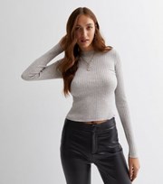New Look Pale Grey Ribbed Knit Crew Neck Top
